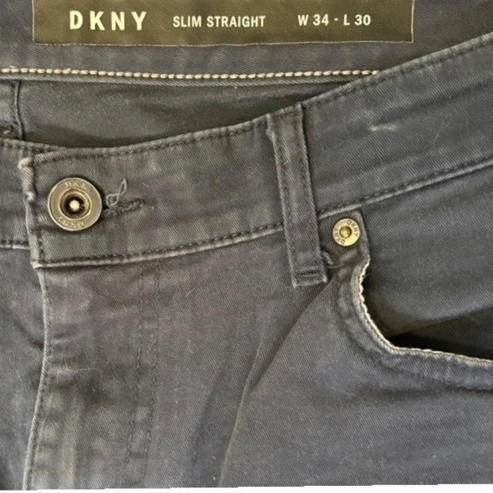 DKNY Mens Slim Straight Pants Dark Navy Blue Stretch Cotton W34 L30‎
